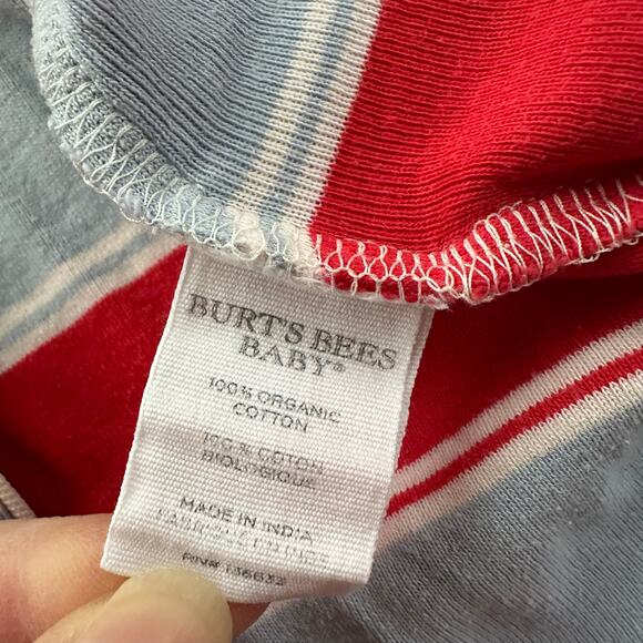 Burt’s Bees chunky striped sleeper 0-3 months blue red footed boys hand covers - Picture 5 of 8
